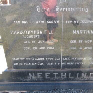 NEETHLING Marthinus 1905-1970 &amp; Christophira F.J. JOUBERT 1900-1984
