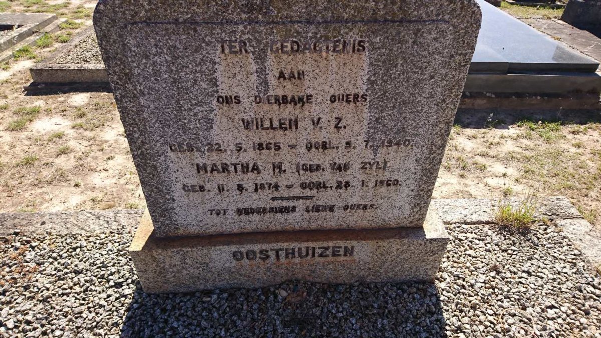 OOSTHUIZEN Willem V.Z. 1865-1940 &amp; Martha M. VAN ZYL 1874-1960