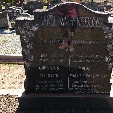 RENSBURG Cornelius Ferdinand, Janse van 1887-1978 &amp; Maria Magdalena Cornelia 1889-1957