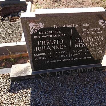 RENSBURG Christo Johannes, van 1937-1994 &amp; Christina Hendrina 1944-2014