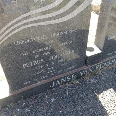 RENSBURG Petrus Johannes, Janse van 1894-1961 &amp; Hendrina Elsabe Johanna 1898-1977