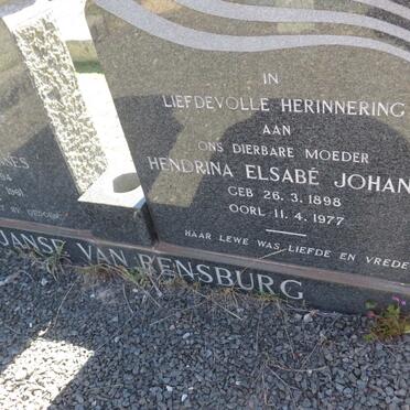 RENSBURG Petrus Johannes, Janse van 1894-1961 &amp; Hendrina Elsabe Johanna 1898-1977