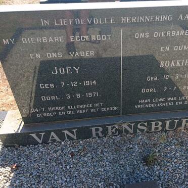 RENSBURG Joey, van 1914-1971 &amp; Bokkie 1921-2004