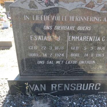 RENSBURG Esaias J., van 1878-1924 &amp; Emmarentia C.J. 1876-1969