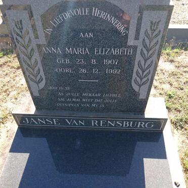 RENSBURG Anna Maria Elizabeth, Janse van 1907-1992