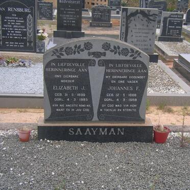 SAAYMAN Johannes F. 1888-1968 &amp; Elizabeth J. 1899-1985 