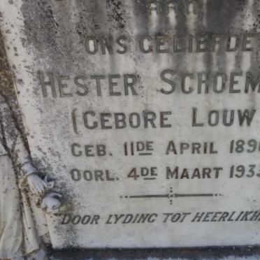SCHOEMAN Hester nee LOUW 1890-1933