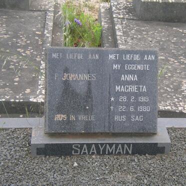 SAAYMAN F. Johannes &amp; Anna Magrieta 1919-1980