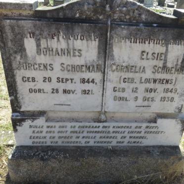 SCHOEMAN Johannes Jurgens 1844-1921 &amp; Elsie Cornelia LOUWRENS 1849-1930