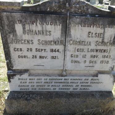 SCHOEMAN Johannes Jurgens 1844-1921 &amp; Elsie Cornelia LOUWRENS 1849-1930