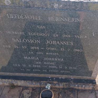 SCHOEMAN Salomon Johannes 1896-1960 &amp; Maria Johanna MARAIS 1896-1970