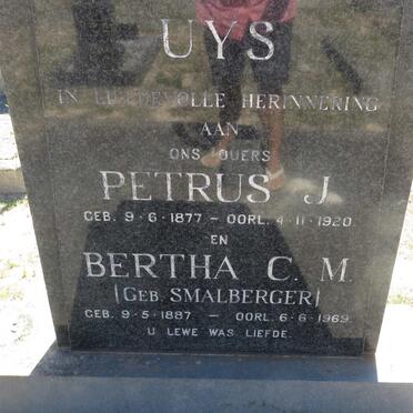 UYS Petrus J. 1877-1920 &amp; Bertha C.M. SMALBERGER 1887-1969