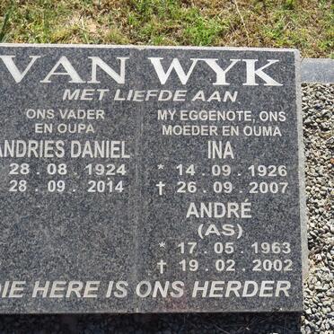 WYK Andries Daniel, van 1924-2014 &amp; Ina 1926-2007 :: VAN WYK André 1963-2002