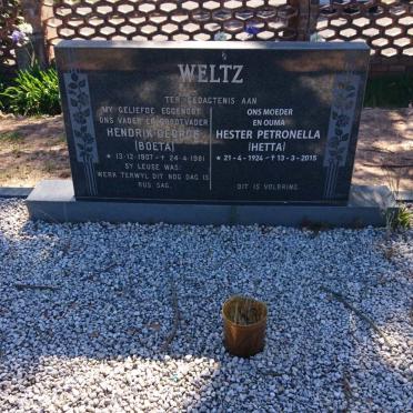 WELTZ Hendrik George 1907-1981 &amp; Hester Petronella 1924-2015