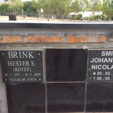 BRINK Hester E. nee KOTZE 1935-2009 :: SMIT Johannes Nicolaas 1925-2010