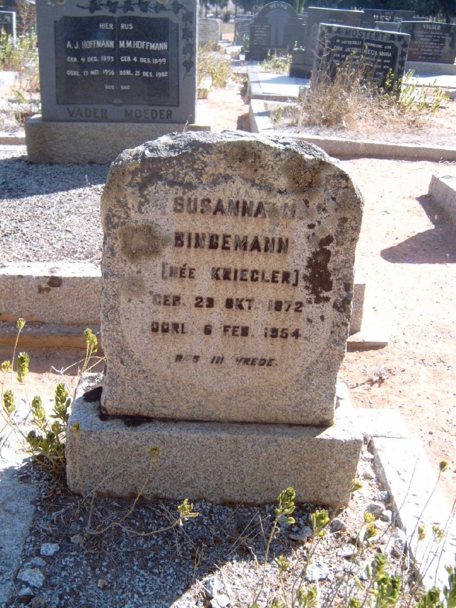 BINDEMANN Susanna M. nee KRIEGLER 1872-1954