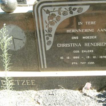 COETZEE Christina Hendriena nee EHLERS 1886-1976