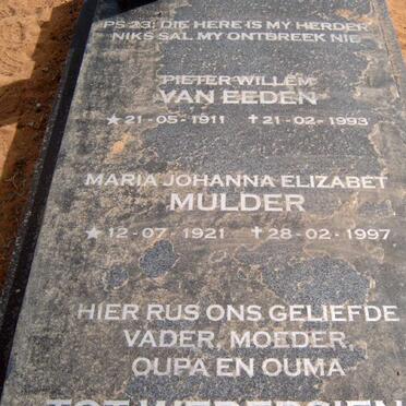 EEDEN Pieter Willem, van 1911-1993 &amp; Maria Johanna Elizabet MULDER 1921-1997