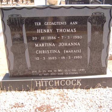 HITCHCOCK Henry Thomas 1886-1980 &amp; Martina Johanna Christina MARAIS 1885-1980
