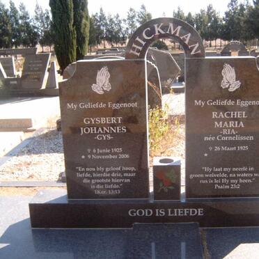 HICKMAN Gysbert Johannes 1925-2006 &amp; Rachel Maria CORNELISSEN 1925-