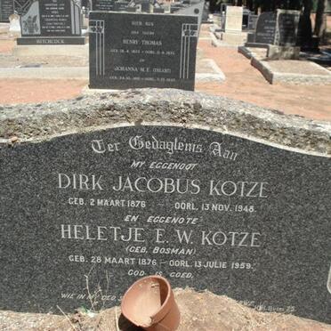 KOTZE Dirk Jacobus 1876-1948 &amp; Helletjie E.W. BOSMAN 1876-1959