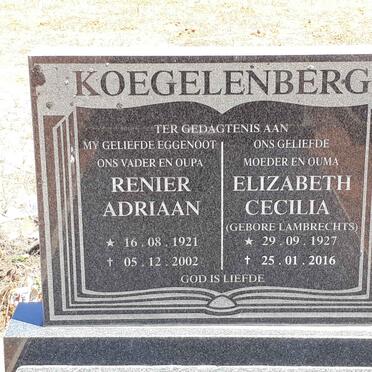 KOEGELENBERG Renier Adriaan 1921-2002 &amp; Elizabeth Cecilia LAMBRECHTS 1927-2016