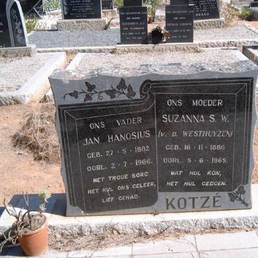 KOTZE Jan Hanosius 1882-1966 &amp; Suzanna S.W. V.D.WESTHUIZEN 1886-1965
