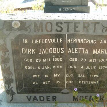 MOSTERT Dirk Jacobus 1880-1958 &amp; Aletta Maria 1880-1974