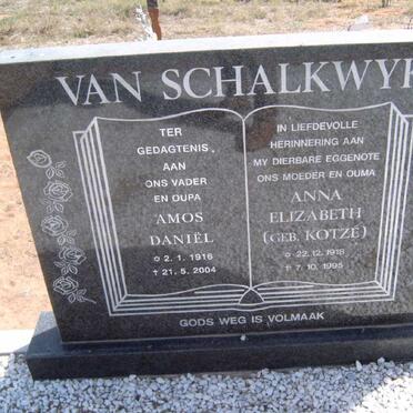 SCHALKWYK Amos Daniel, van 1916-2004 &amp; Anna Elizabeth KOTZE 1919-1995