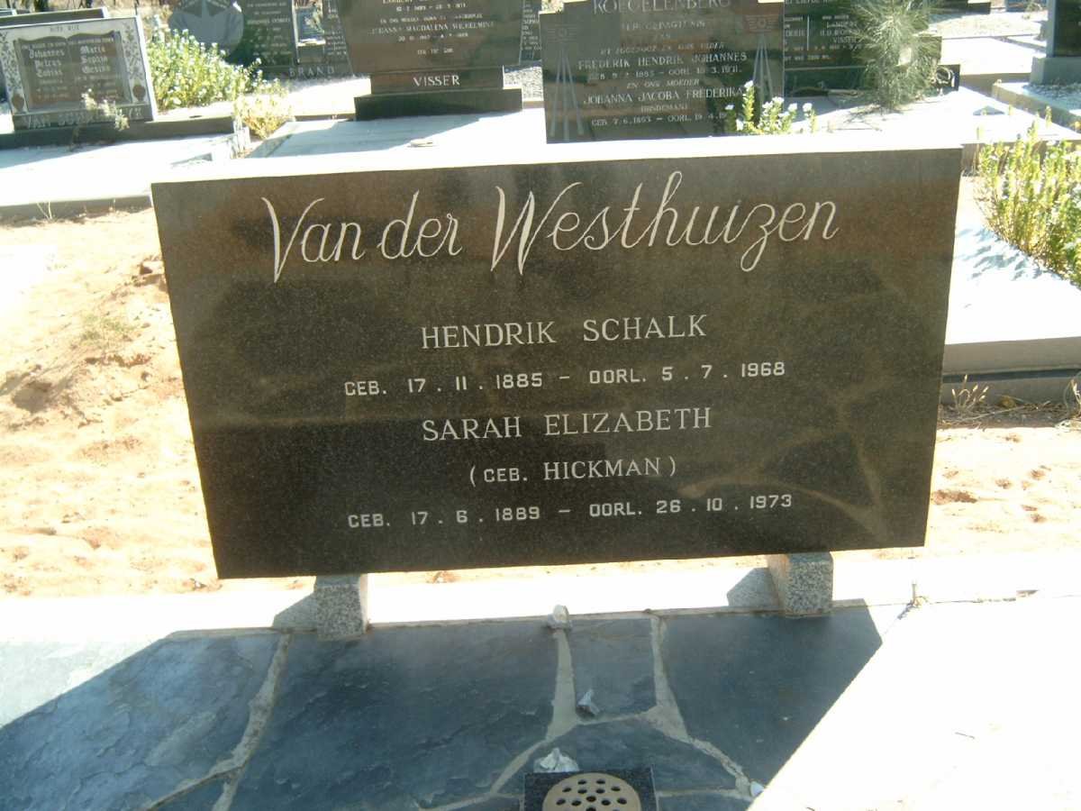 WESTHUIZEN Hendrik Schalk, van der 1885-1968 &amp; Sarah Elizabeth HICKMAN 1889-1973