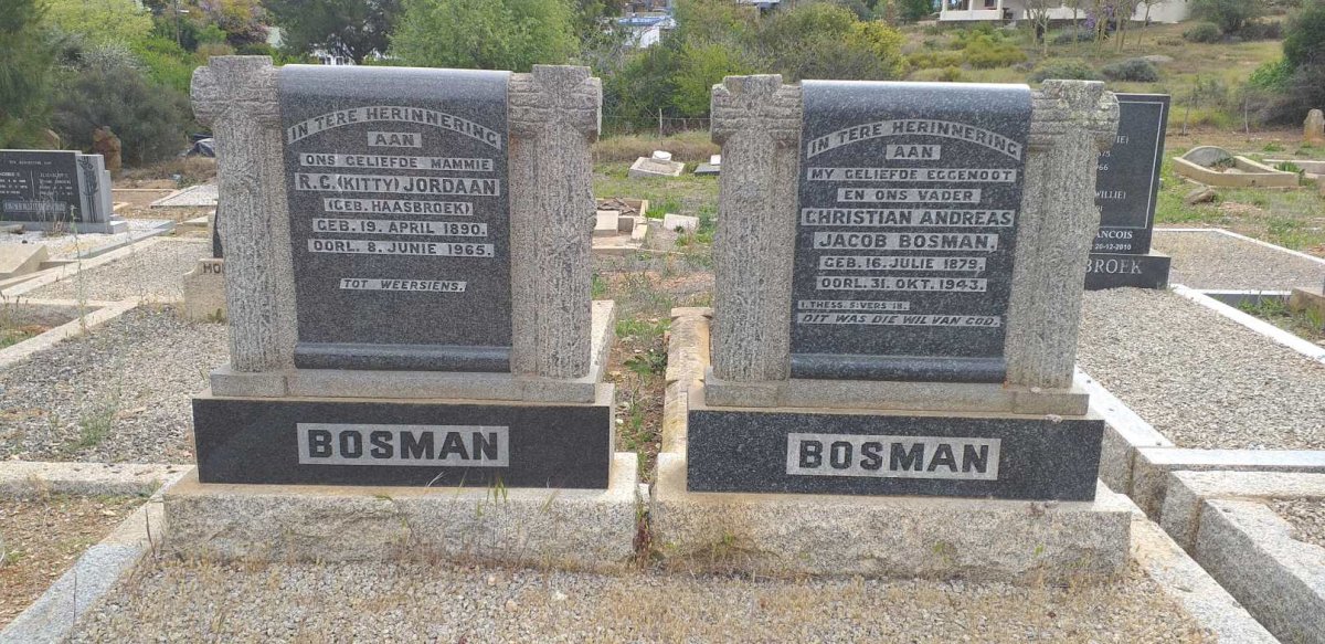 BOSMAN Christian Andreas Jacob 1879-1943 &amp; R.C. JORDAAN nee HAASBROEK 1890-1965