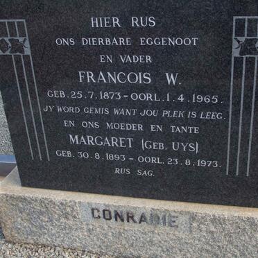 CONRADIE Francois W. 1873-1965 &amp; Margaret UYS 1893-1973