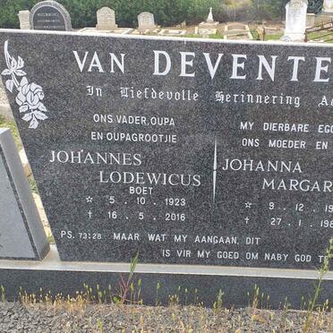 DEVENTER Johannes Lodewicus, van 1923-2016 &amp; Johanna Margaretha 1918-1986
