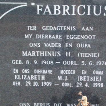 FABRICIUS Marthinus H. 1908-1976 &amp; Elizabeth M.J. 1909-1998