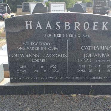 HAASBROEK Louwrens Jacobus 1923-1996 &amp; Catharina Johanna KLEINSCMIDT 1929-2016