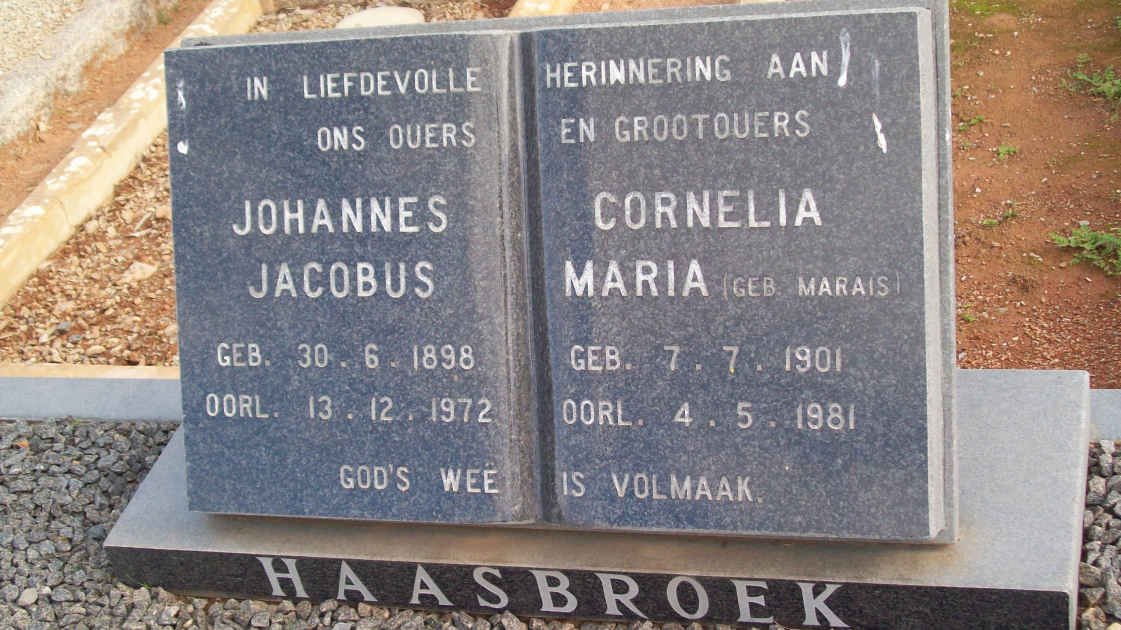 HAASBROEK Johannes Jacobus 1898-1972 &amp; Cornelia Maria MARAIS 1901-1981