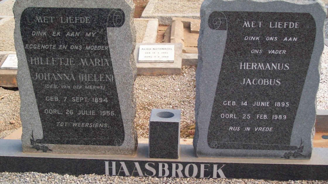 HAASBROEK Hermanus Jacobus 1895-1989 &amp; Hilletje Maria Johanna VAN DER MERWE 1894-1955