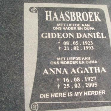 HAASBROEK Gideon Daniel 1923-1993 &amp; Anna Agatha 1927-2005