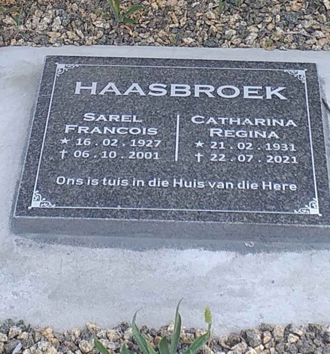 HAASBROEK Sarel Francois 1927-2001 &amp; Catharina Regina 1931-2021