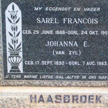 HAASBROEK Sarel Francois 1888-1955 &amp; Johanna E. VAN ZYL 1892-1983