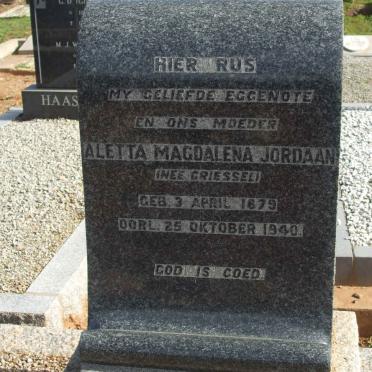 JORDAAN Aletta Magdalena nee GRIESSEL 1879-1940