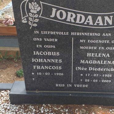 JORDAAN Jacobus Johannes Francois 1926- &amp; Helena Magdalena DIEDERICKS 1926-2009