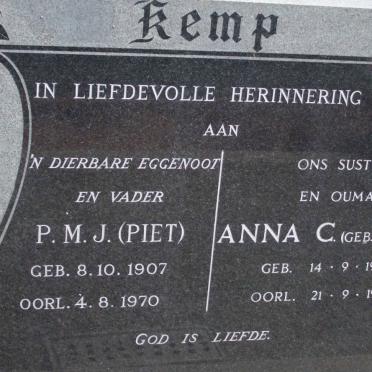 KEMP P.M.J. 1907-1970 &amp; Anna C. CRONJE 1912-1990