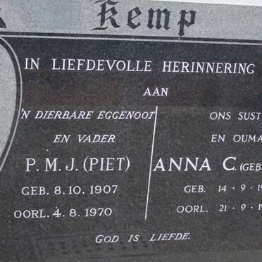 KEMP P.M.J. 1907-1970 &amp; Anna C. CRONJE 1912-1990