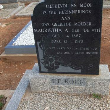KOCK Magrietha A., de nee DE WIT 1887-1973