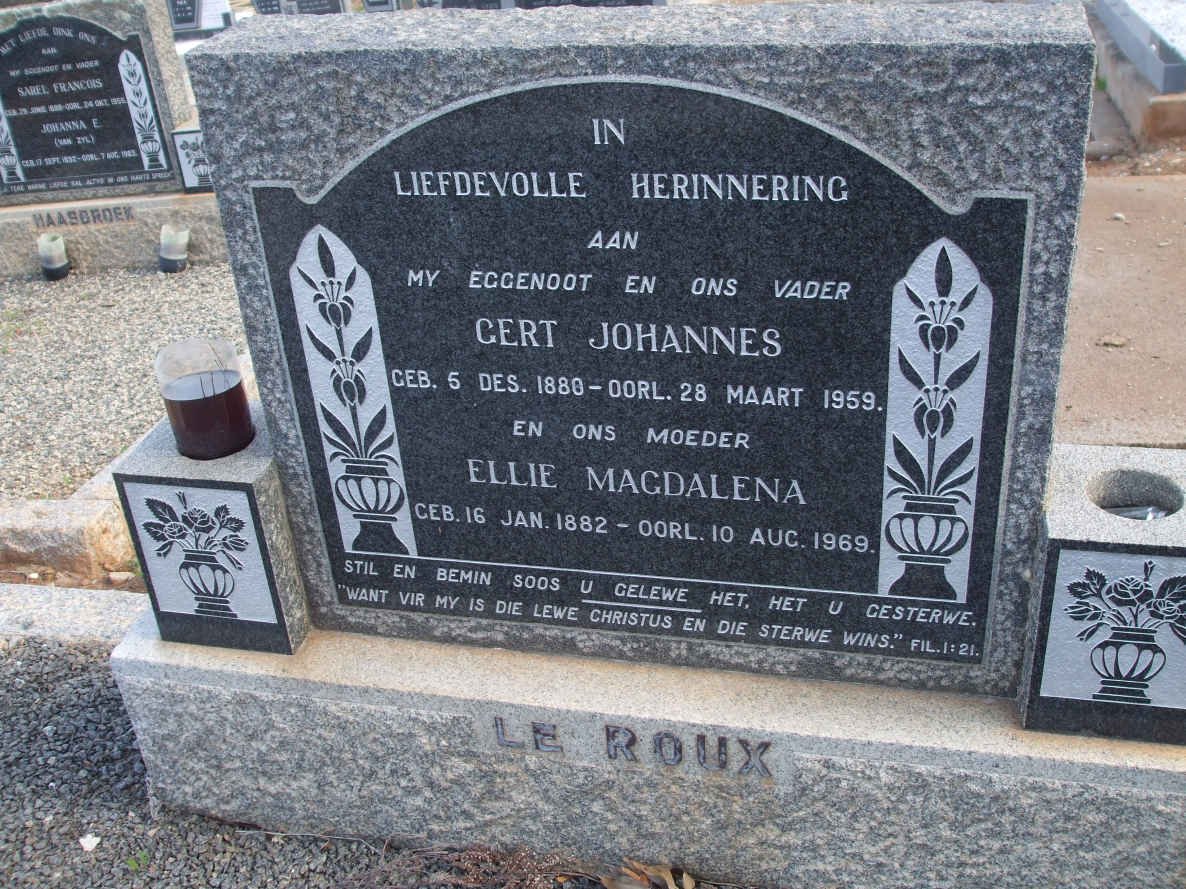 ROUX Gert Johannes, le 1880-1959 &amp; Ellie Magdalena 1882-1969