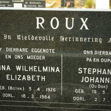 ROUX Stephanus Johannes 1925-2005 &amp; Anna Wilhelmina BOTHA 1926-1984