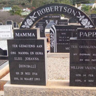 ROBERTSON William Valence 1914-1965 &amp; Elsie Johanna HONIBALL 1916-1993
