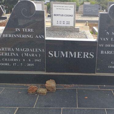SUMMERS Barend Jacobus 1921-2005 &amp; Martha Magdalena Gerlina CILLIERS 1942-2015