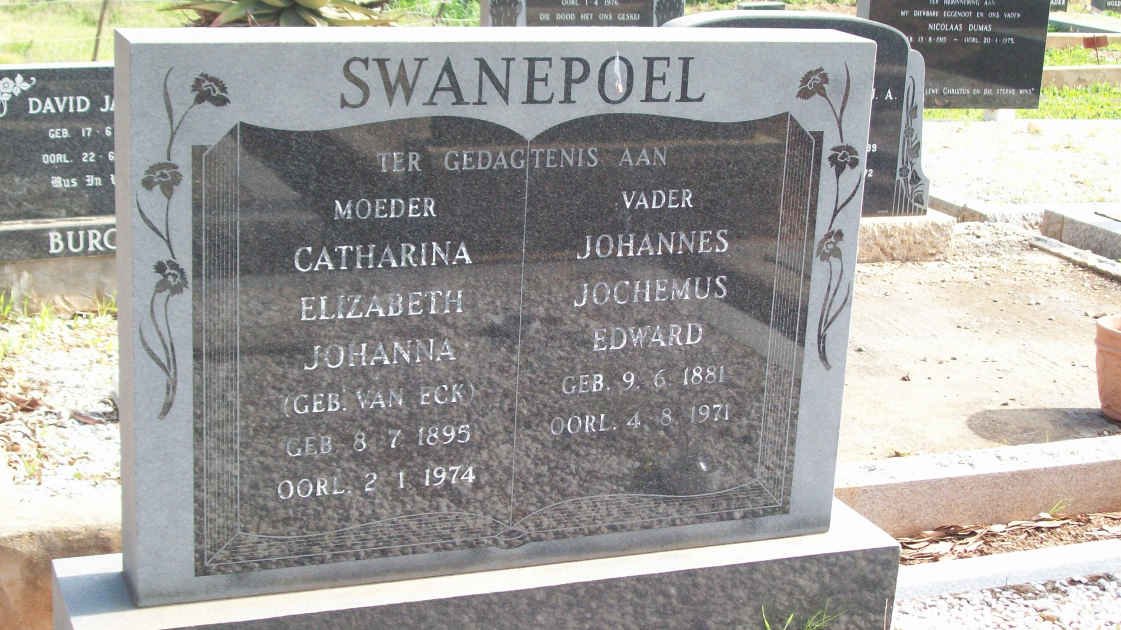 SWANEPOEL Johannes Jochemus Edward 1881-1971 &amp; Catharina Elizabeth Johanna VAN ECK 1895-1974